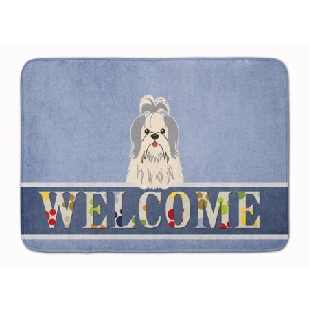 Carolines Treasures Shih Tzu Silver & White Welcome Machine Washable Memory Foam Mat BB5666RUG